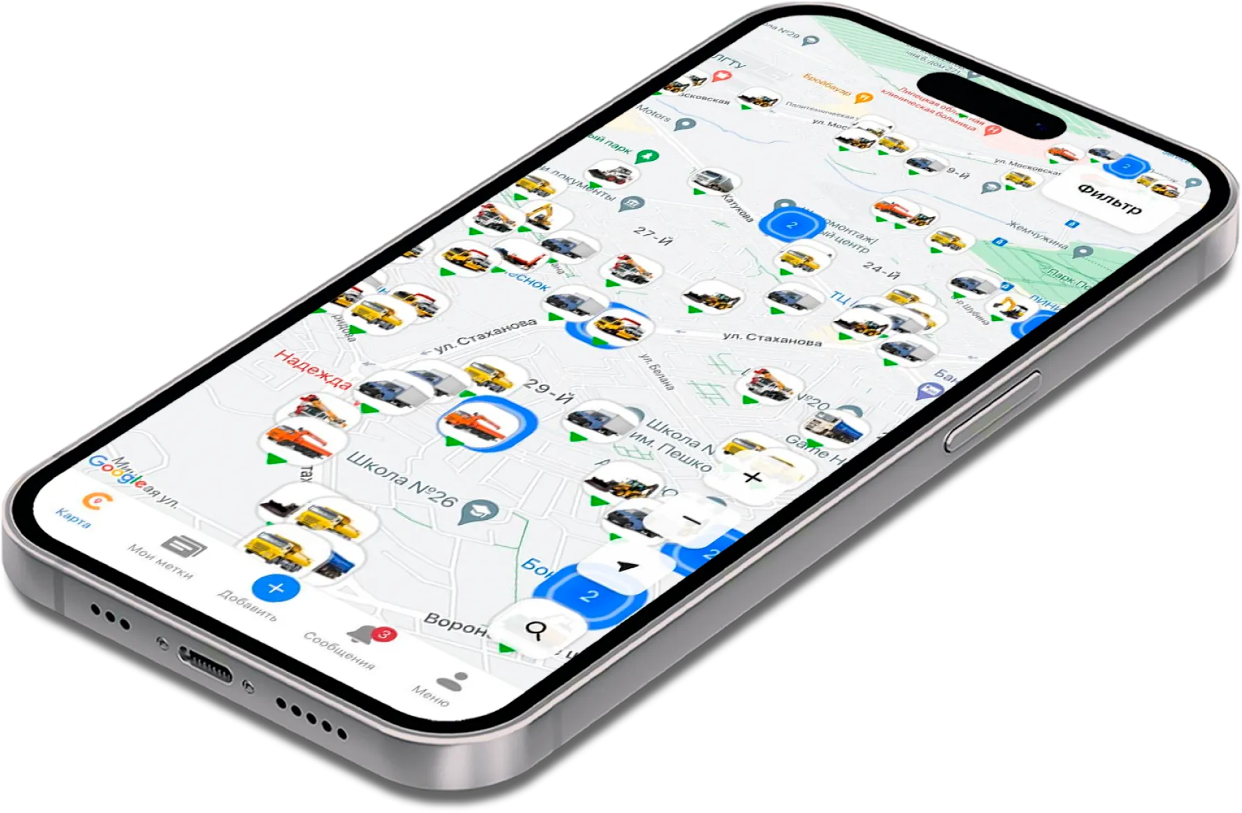 Интерфейс мобильного приложения для аренды спецтехники